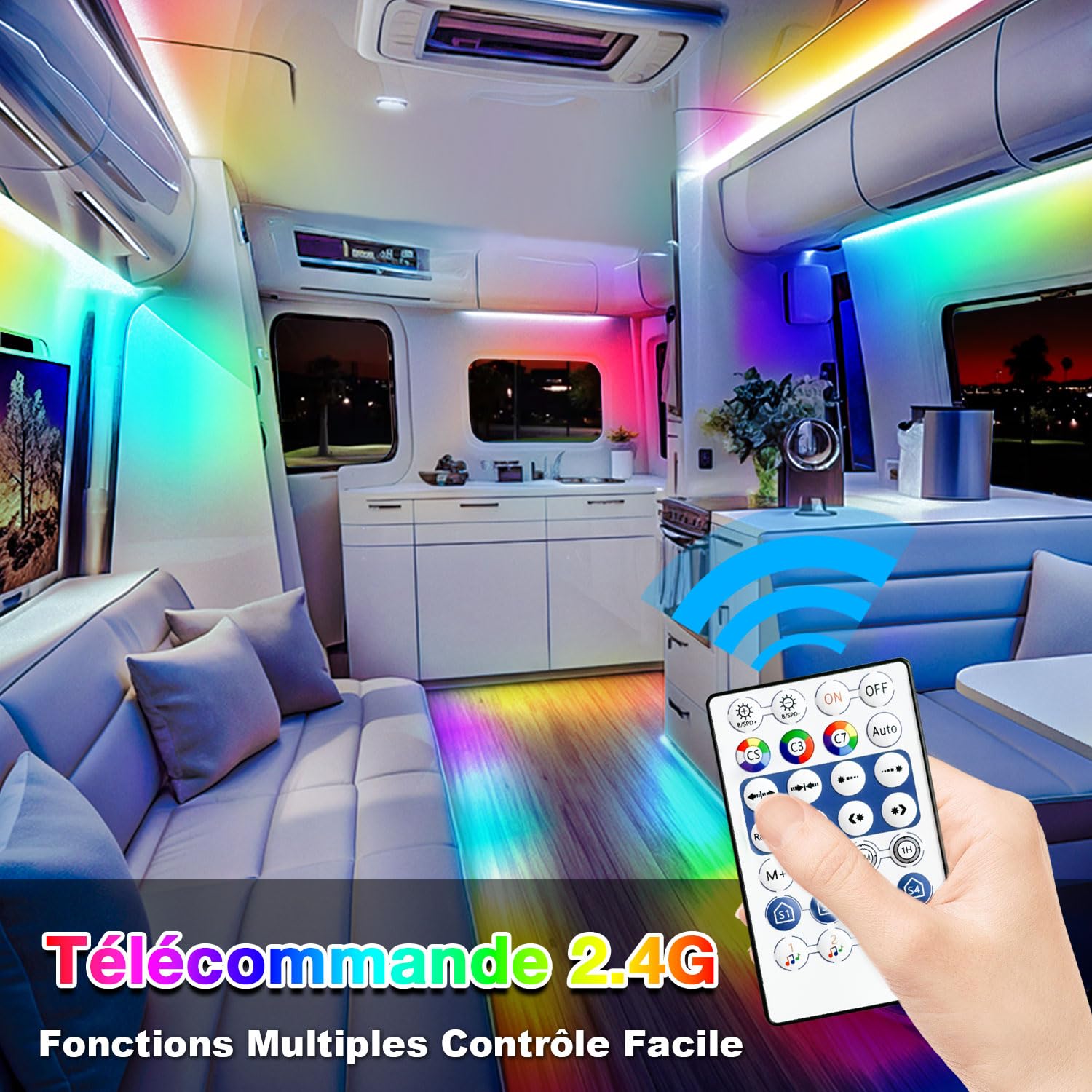Lichaser 12V Bande LED Camping Car IP67, Lampes éclairage pour Camping Car RGB+IC avec Application et Télécommande, Convient pour l'éclairage Intérieur et extérieur des Caravanes de Camping-car (5m)