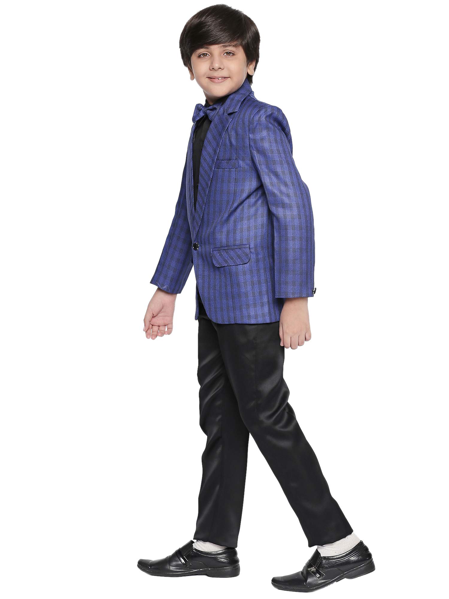 Jeetethnics Boys Navy Blue Checked Coat Suit Set with Shirt and Trousers (9072BJ)