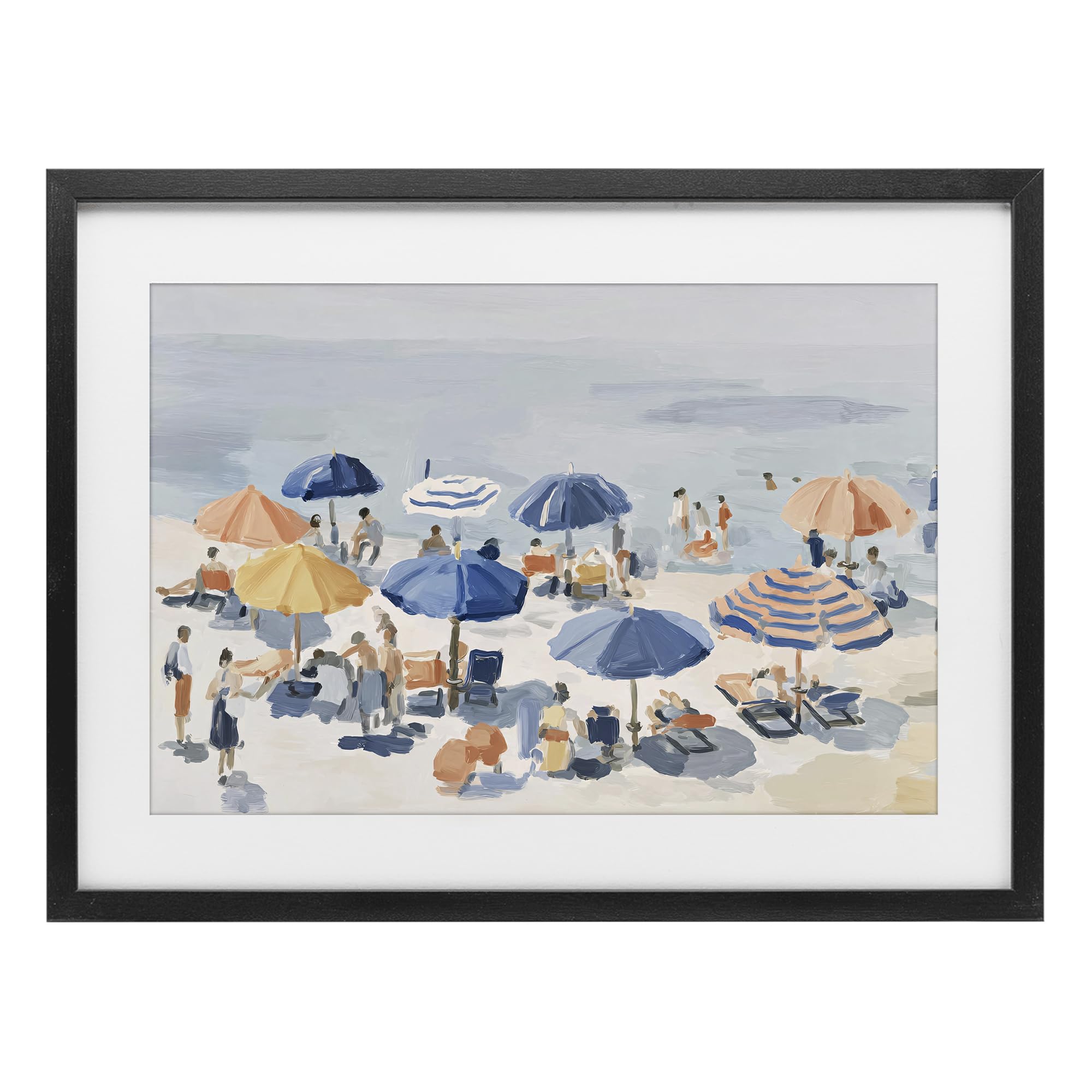 Stupell Industries Midnight Black (Textured) 'Summer Fun Beach Crowd'| Framed Print Under Glass