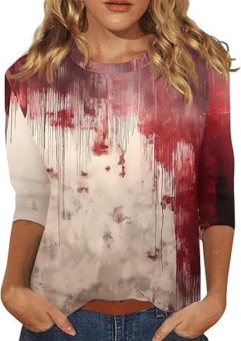 Halloween Shirts for Women 3/4 Sleeve Plus Size Crewneck Loose Fit Cute T Shirt Halloween Costumes for Women 2025