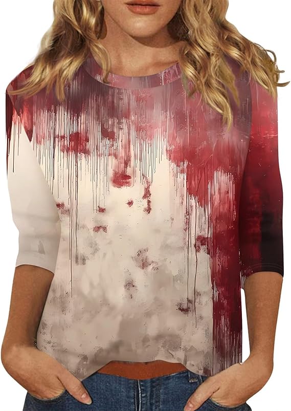 Halloween Shirts for Women 3/4 Sleeve Plus Size Crewneck Loose Fit Cute T Shirt Halloween Costumes for Women 2025