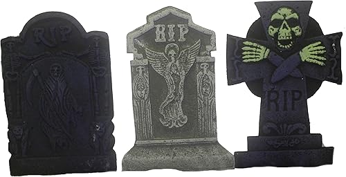 Bauer Pacific Juego de 3 lápidas de espuma realistas reutilizables de 21 pulgadas para Halloween, accesorios, cementerios, casa encantada,