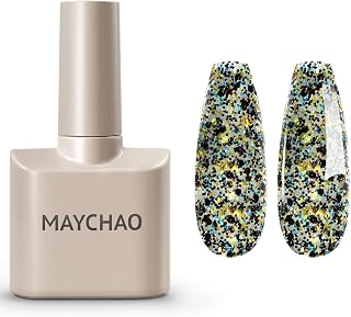 MAYCHAO 15ML Eggshell Black Glitter Gel Nail Polish 1Pc Black Glitter Gel Polish Soak off Gel Polish Nail Art Manicure Salon DIY at Home, 0.5 OZ