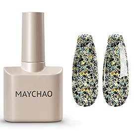 MAYCHAO 15ML Eggshell Black Glitter Gel Nail Polish 1Pc Black Glitter Gel Polish Soak off Gel Polish Nail Art Manicure Salon DIY at Home, 0.5 OZ