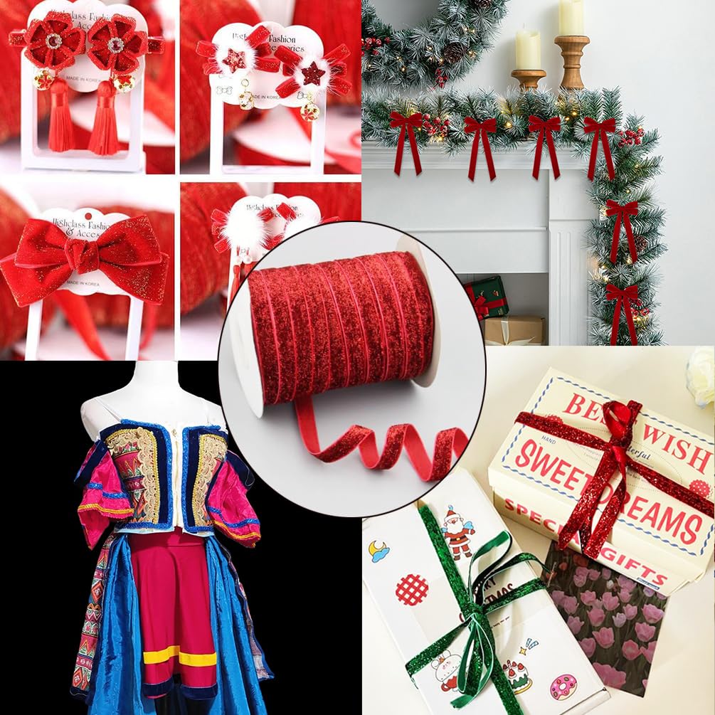 Metallisches Glitzer-Samtband, 45,7 m, 1,9 cm breit, luxuriöses Glitzerband für Geschenkverpackungen, Hochzeitsdekoration, Weihnachtsbasteln, Haarschleifen