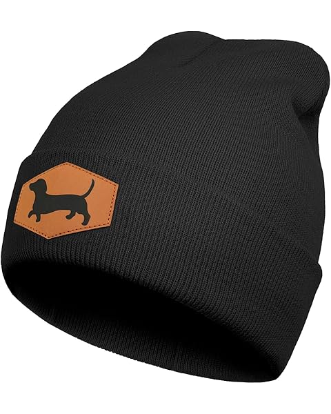Dachshund Beanie Hat for Men Women, Warm Winter Knit Cap for Dog Lover Black