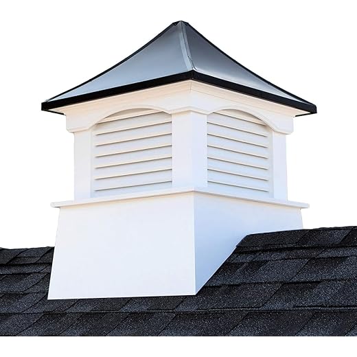 Good Directions Vinyl Coventry Louvered Cupola with Black Aluminum Roof, Maintenance Free Solid Cellular PVC Vinyl, 18" x 22", Quick Ship, Reinforced Roof and Louvers, Cupolas