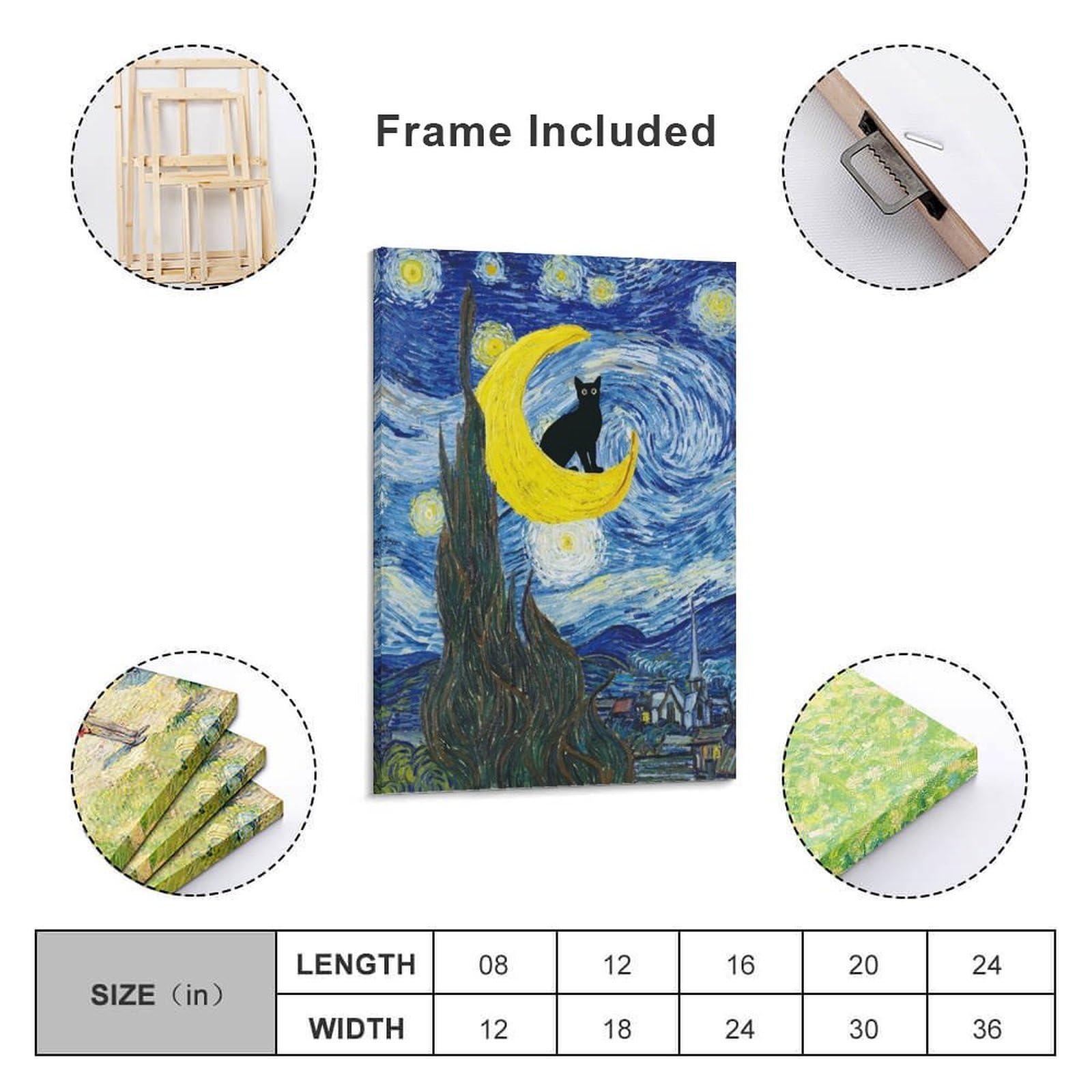 Amazon.co.jp: 黒猫絵画 ゴッホ ヴィンテージ 有名アート ンチ 猫と