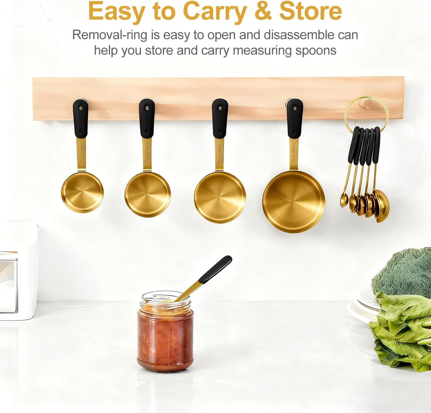 Bopei Measuring Cups and Spoons Set, Gold Electroplated Stainless Steel 10 Piece for Cooking and Baking (5 Cups + 5 Spoons Gold)