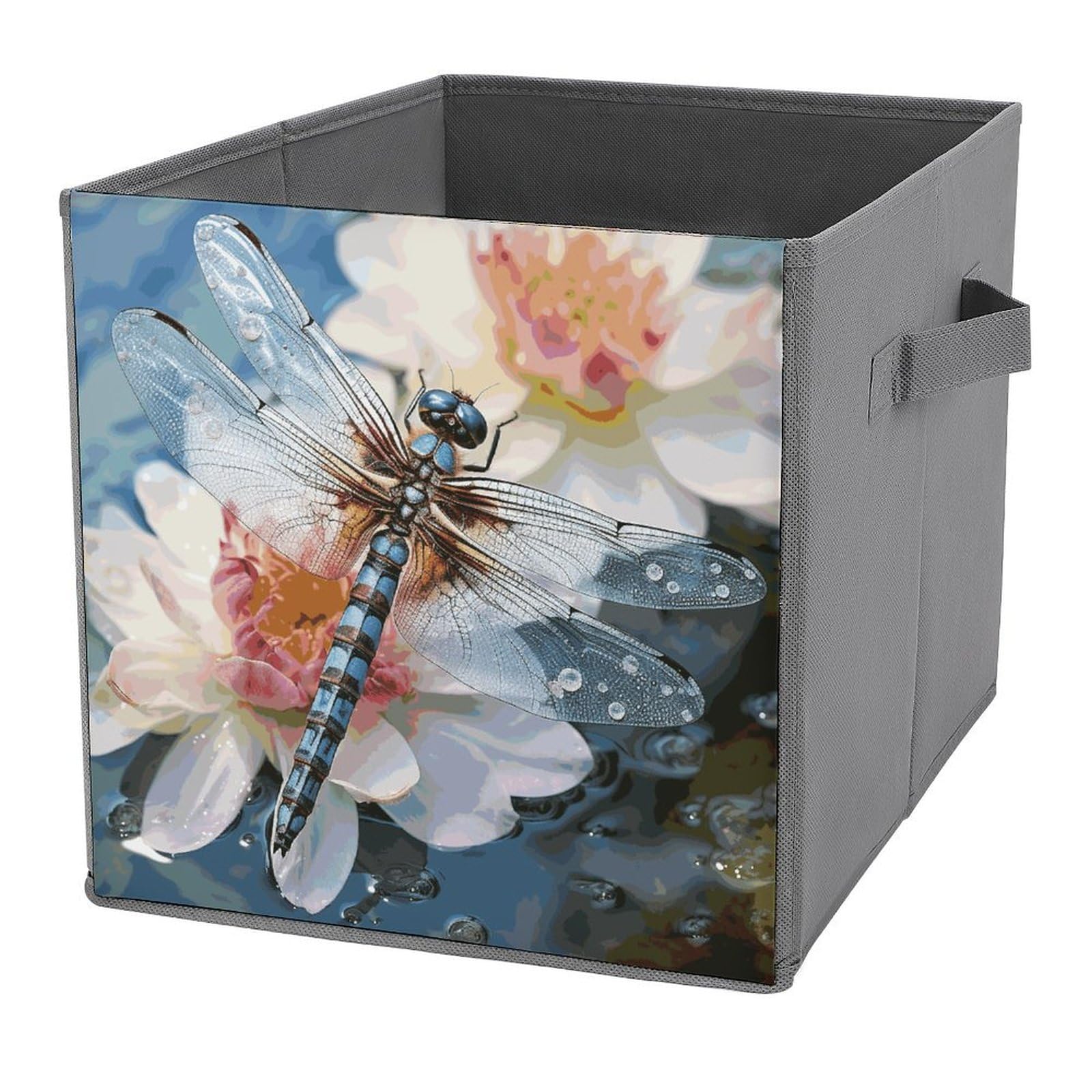 Nonhai Color-4 Collapsible Storage Bins With Dual Handles Fabric Storage Basket Foldable Cubes Organizer Baskets Dragonfly Flower Storage Boxes For Organizing Clothing Cube Storage Organizer Bins