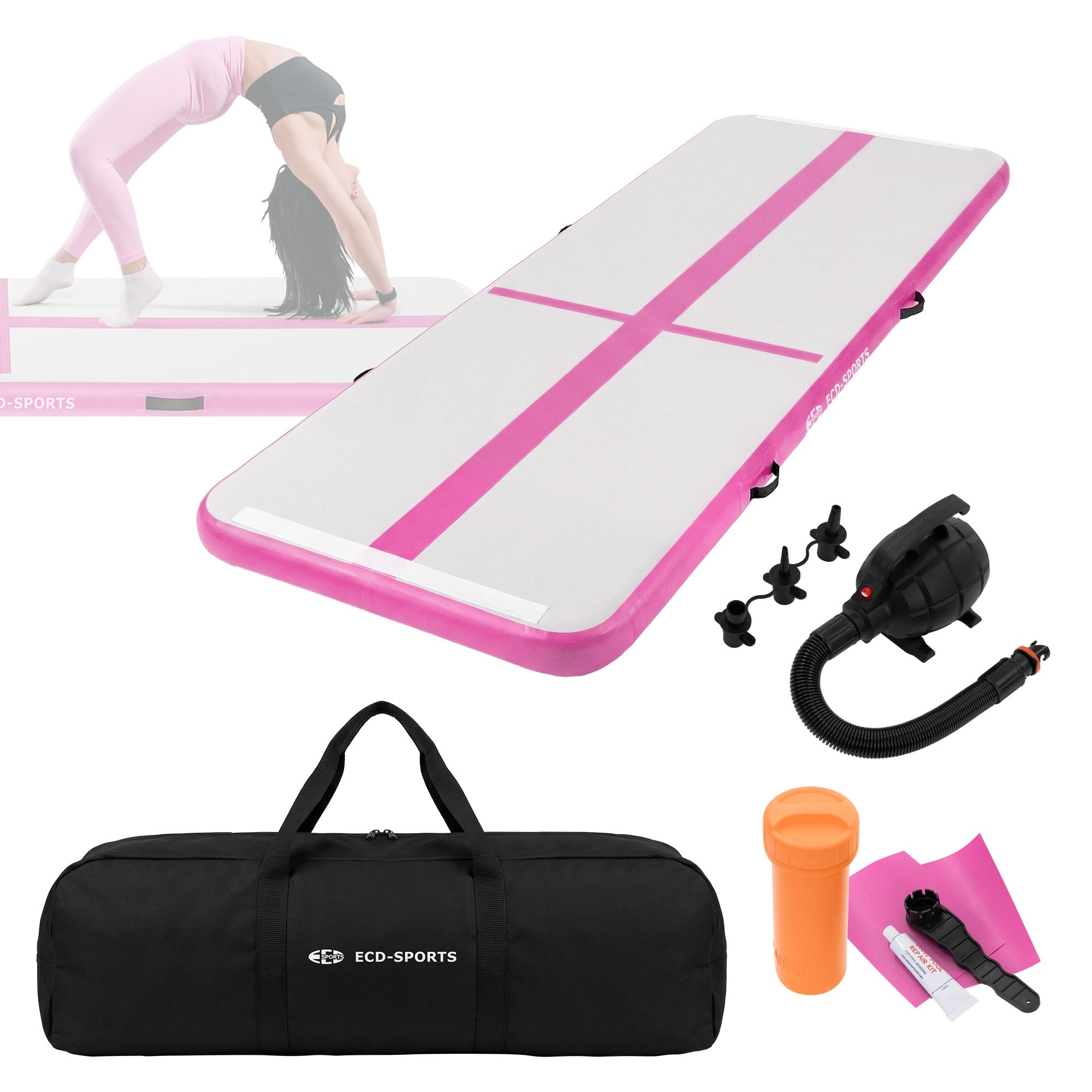 ECD Germany Aufblasbare Gymnastikmatte Turnmatte Airtrack 3m/4m/5m, Rosa/Mint-Grün, Tumbling Matte Air Matte Track Trainingsmatte Sportmatte Fitnessmatte Yogamatte mit Tragetasche & elektr. Luftpumpe