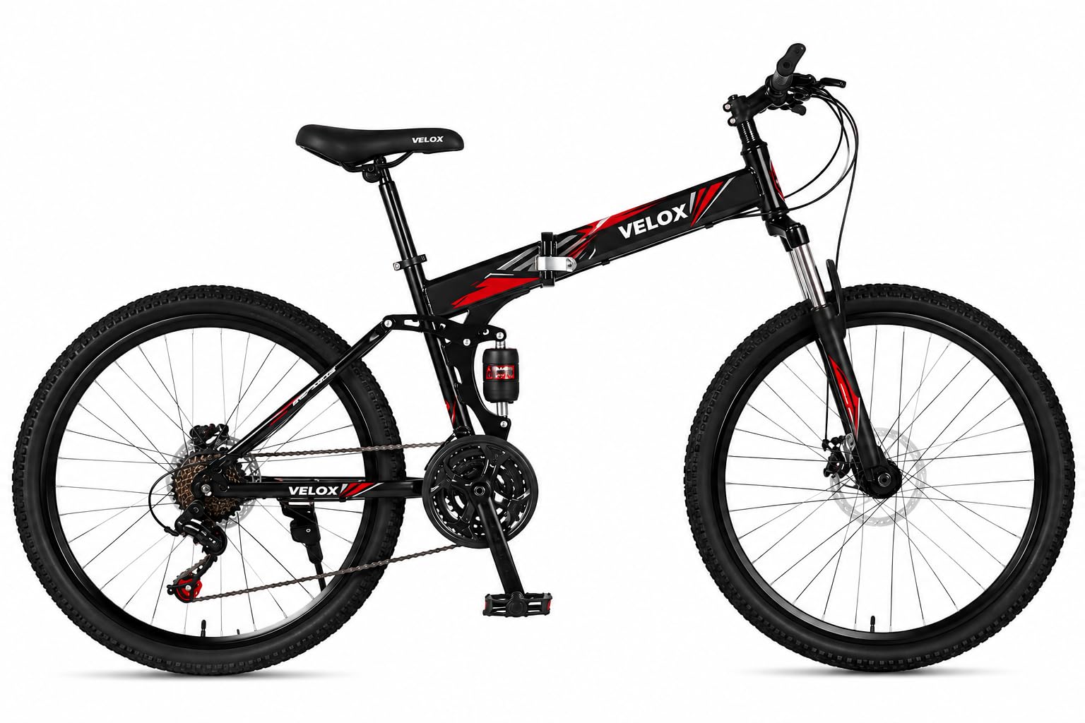 selling united 26inch Foldable Mountain Bike Dual Suspension Hardtail Bicycle Men Women Mountain Bike 21 Speed Drivetrain Lightweight Frame Sport Cycling Bike for Adult (Black (Spoke Wheel))