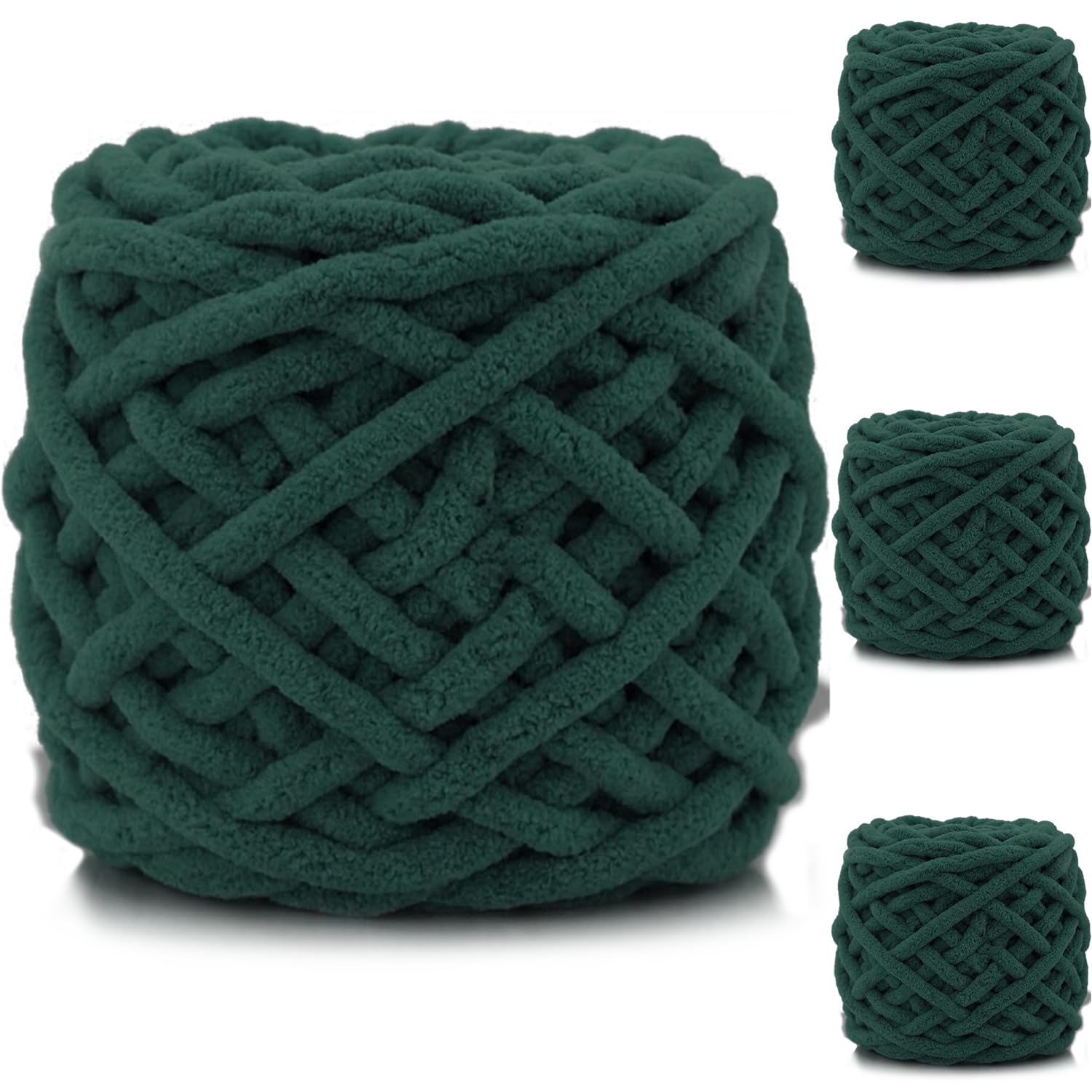 Exquilnova 4 Pack Chunky Yarn for Hand Knitting,380g Multiple Colors Chenille Yarn for Knitting & Crochet,Soft Chunky Wool for Blankets,Cushion,Scarves,Pet Beds,Bags,Hats,Sweaters(Dark Green) — image 1