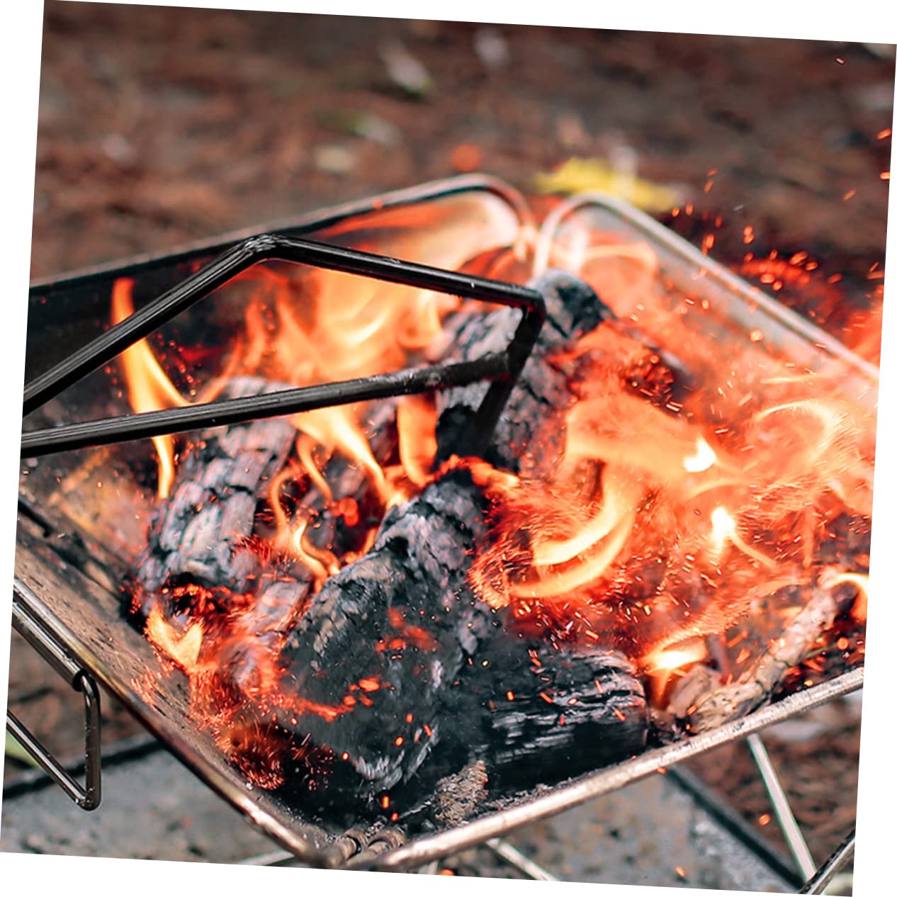 Pinzas para Carbón al Aire Libre con Mango de Madera y Hierro Negro | Portátil, para Fogatas y Hogar, Clip para Fuego de Barbacoa, Accesorios de Camping