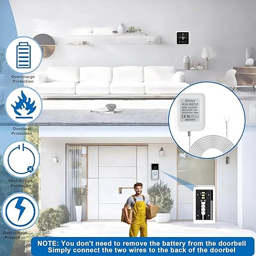 Miniatura 10 de Adaptador de corriente para timbre de puerta de 24 V 500 mA, fuente de alimentación de cable C de 26.2 pies de largo, transformador de timbre para
