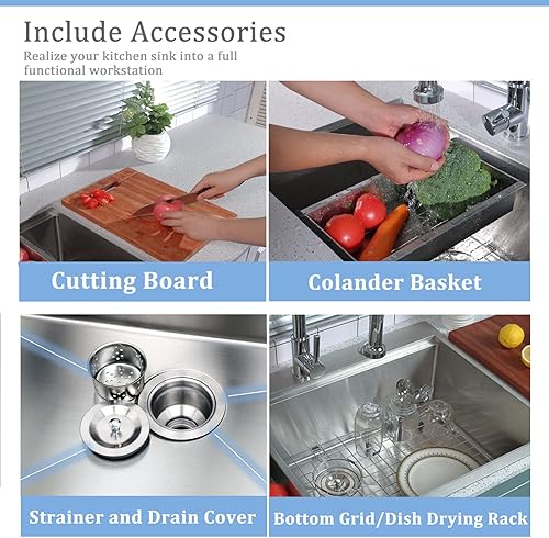 Miniatura 5 de Homtone Fregadero de cocina de 27 pulgadas para montaje inferior, fregadero de acero inoxidable de 10 pulgadas de profundidad, fregadero de estación