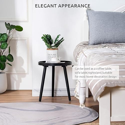 Miniatura 59 de Apicizon Mesa auxiliar redonda, mesa auxiliar blanca para sala de estar, dormitorio, espacios pequeños, mesa de noche de fácil montaje, 15 x 18