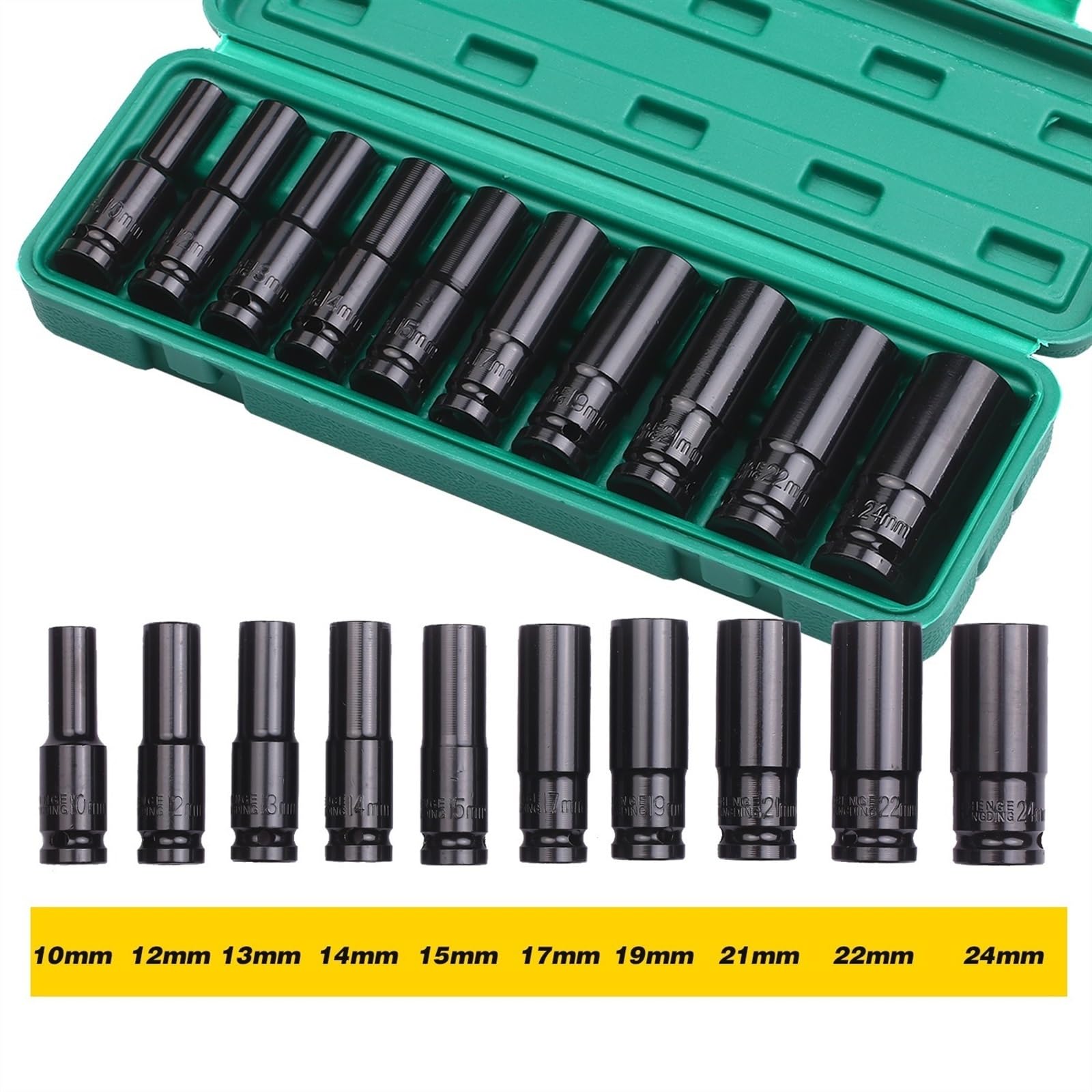 Juego De Llaves De Impacto Profundo De 1/2 ", 10 Uds., Llave Métrica De Accionamiento, Toma De Impacto Profundo, Llave Neumática, Herramientas De Eliminación De Neumáticos (Color : 10pcs C 8-24mm)