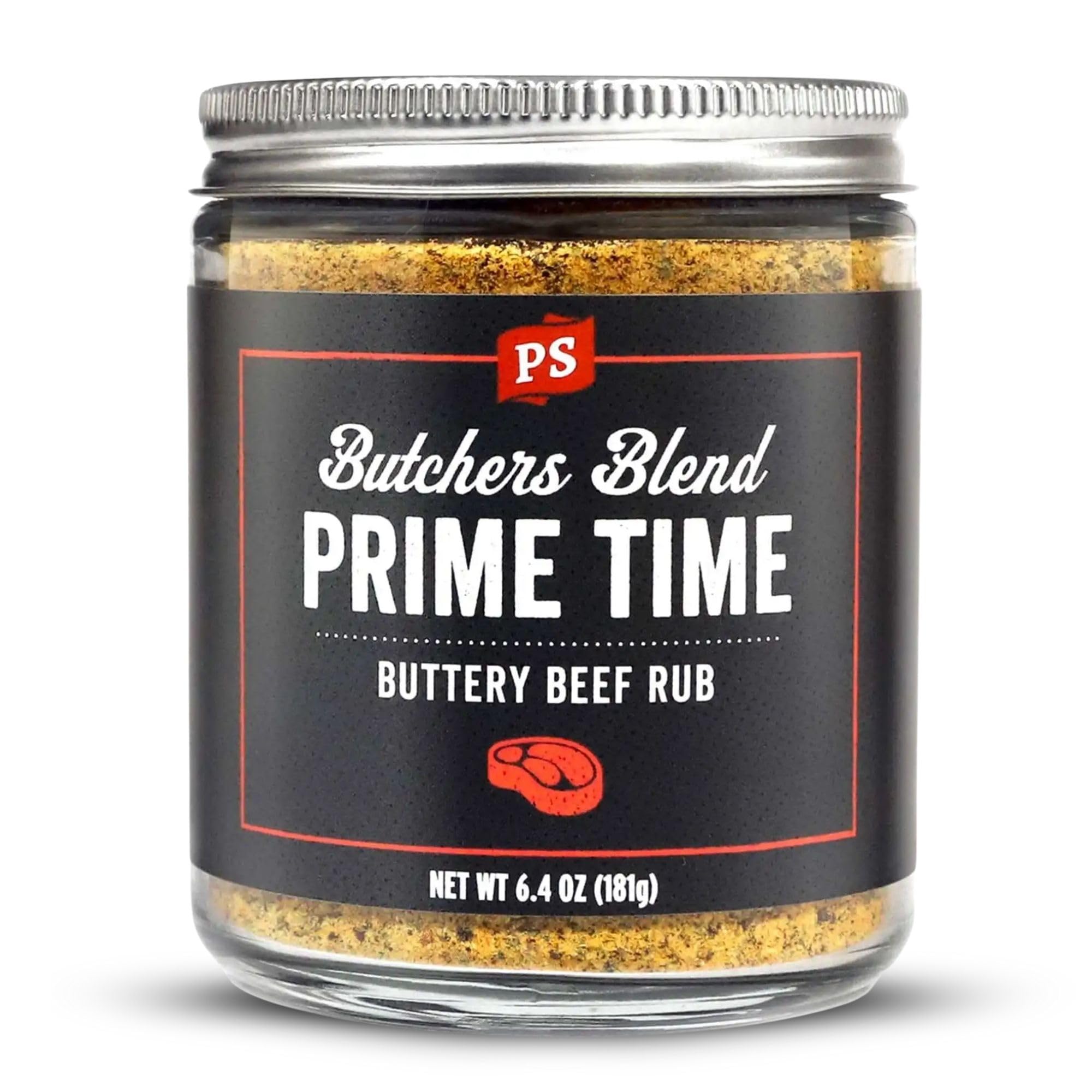 PS Seasoning Prime Time Butchers Blend - Buttery Garlic and Herb BBQ Seasoning & Beef Rub for Smoking, Grilling or Baking - Dry BBQ Rubs and Spices for Grilling Steaks, Pork, Chicken, Beef Prime Cuts