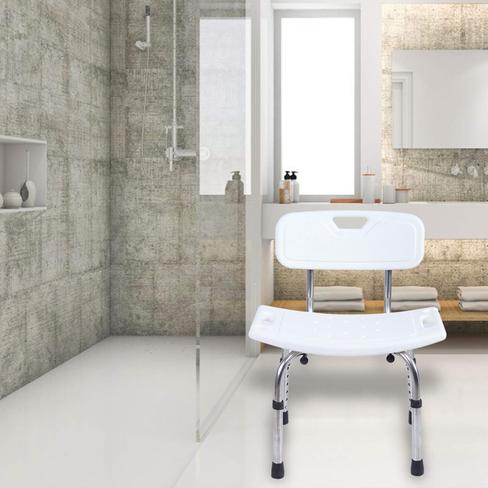 Silla de Ducha para Ducha Interior, Asiento de Baño de 20 Pulgadas de Ancho para Personas Mayores, Banco de Bañera Ajustable Resistente con Respaldo Extraíble, Taburete para