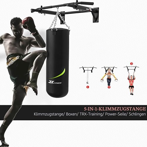 JX FITNESS Pull Up Bar Wall Mounted Chin Up Bar Home Gym Punch Bag and TRX Training Hook Exercise Bracket Upper Body Workout Bar - 2