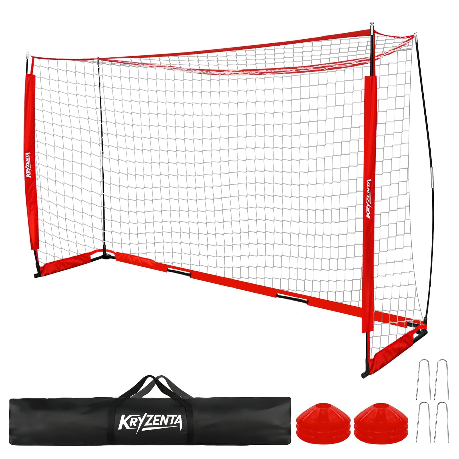 5ft × 8ft Portable Football Goal, Suitable for Kids. Featuring Sturdy Metal Posts and a Reinforced Net, Perfect Choice for Practising in The Garden. Includes 4 Ground Pegs, 4 Sandbags, a Carry Bag