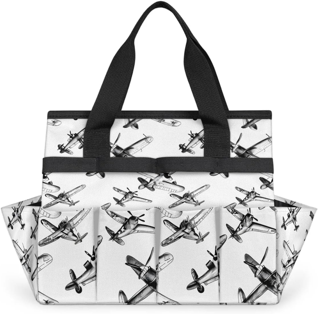 Airplane Pattern Garden Tool Bag, Garden Tote Storage Bag with 10 Pockets, Indoor and Outdoor Gardening Tool Organizer for Women Men