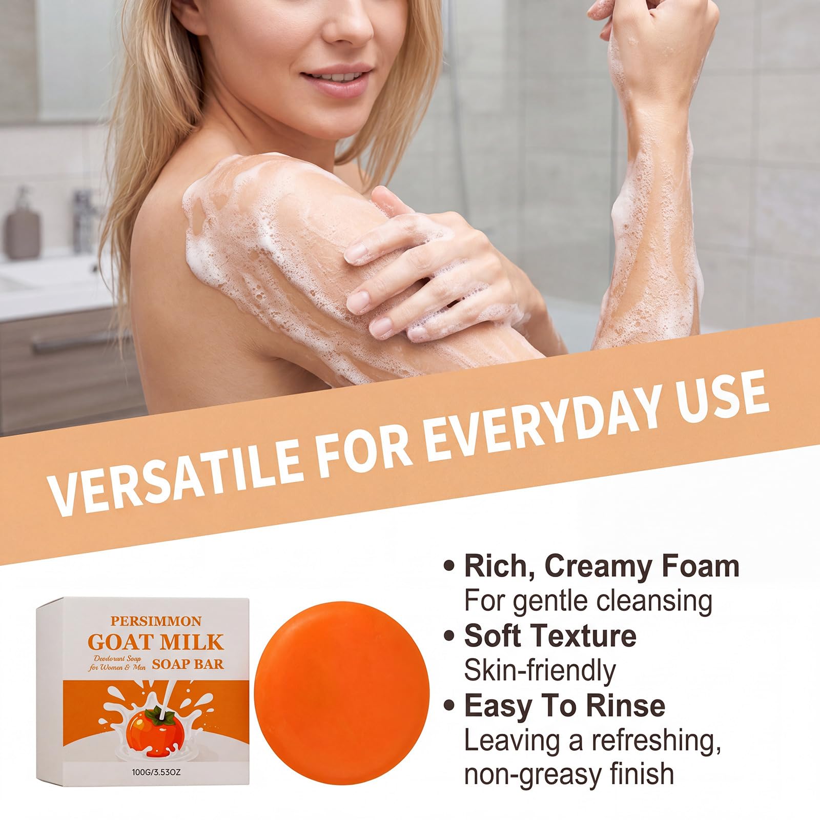 Sapone al latte di capra, deodorante al latte di capra, sapone naturale per la cura della pelle matura, sensazione di freschezza e pulizia per tutto il giorno, sapone deodorante al persimmon (8 pezzi)