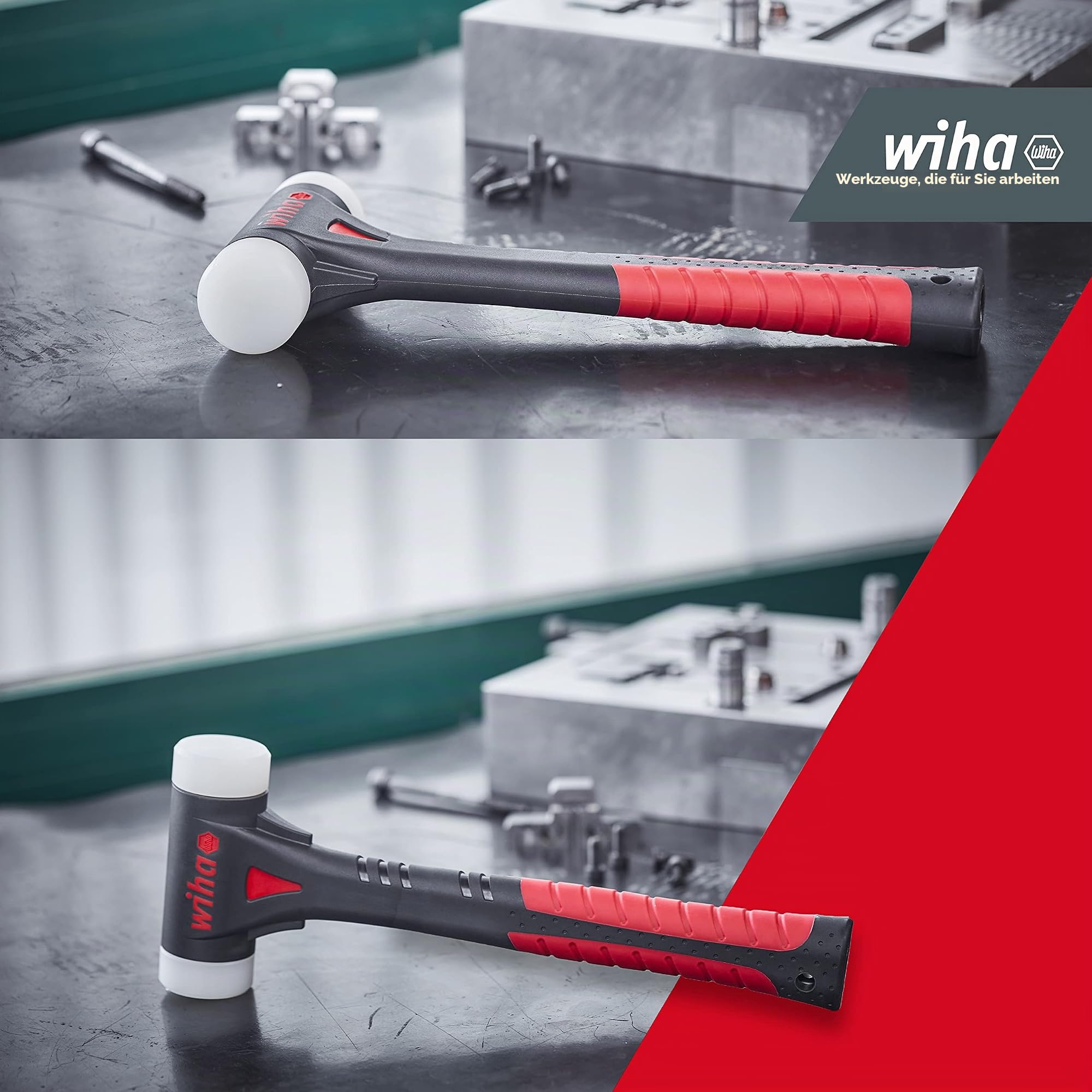 Wiha Schonhammer FibreBuzz® rückschlagfrei, sehr hart mit wechselbarem Polyamid-Schlagkopf I Kunststoff-Fiberglasstiel,40, 320 mm (44598)