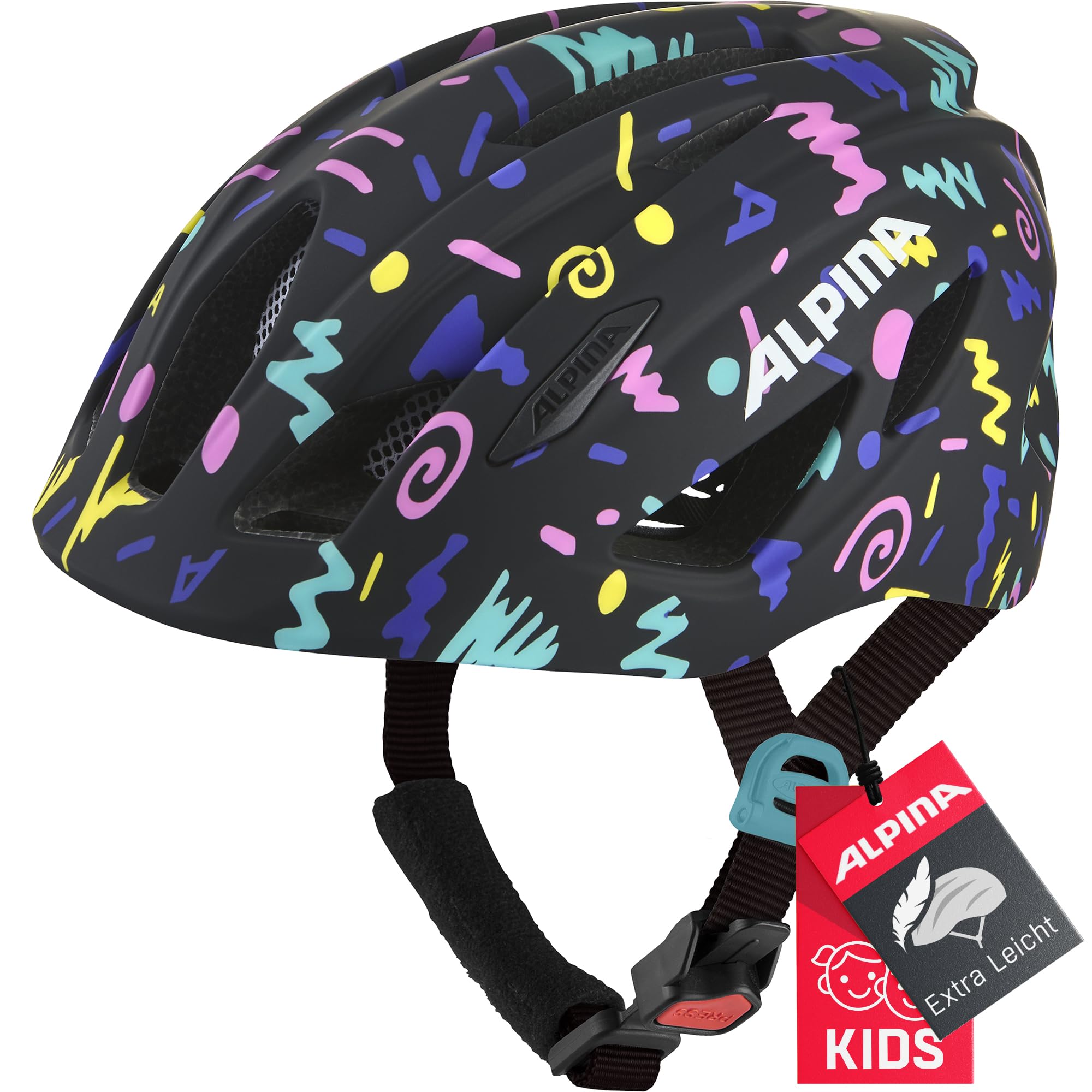 ALPINA PICO, Black-Confetti Gloss, 50-55 cm, Casque de Cyclisme Robuste pour Enfants, Ajustable Individuellement.