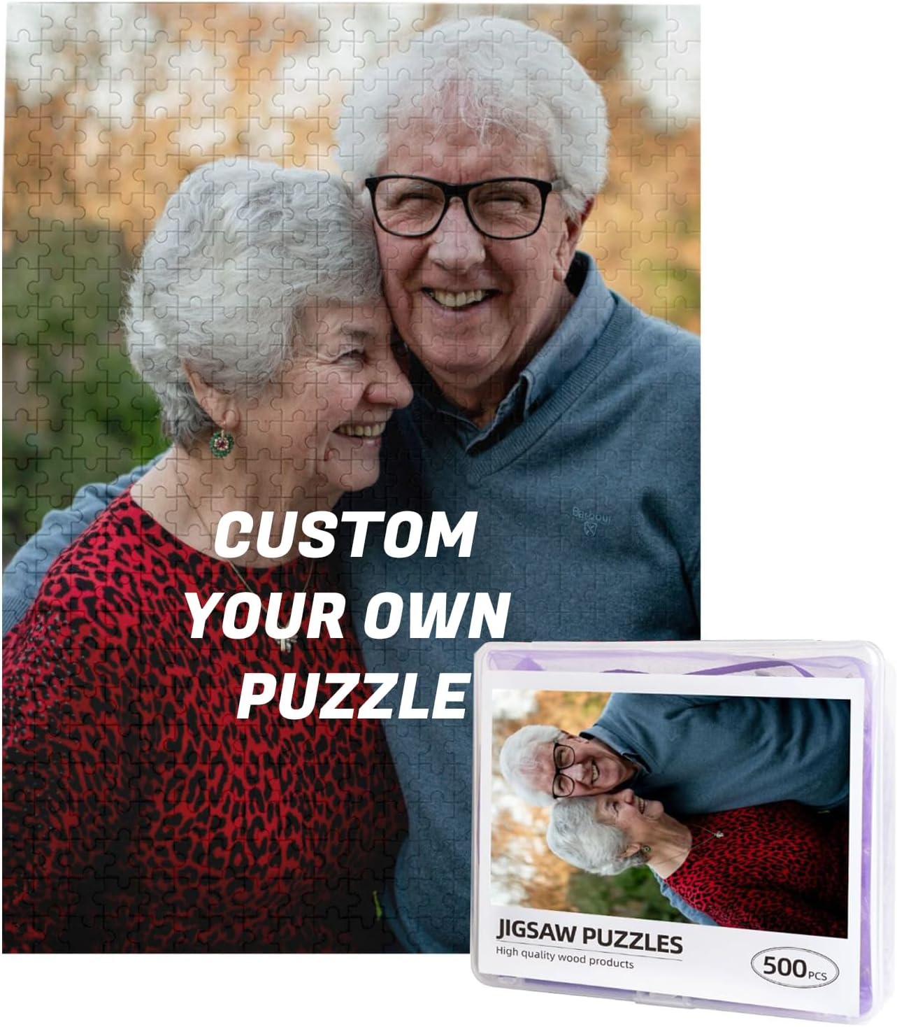 Personalised Jigsaw Puzzles Custom Puzzle from Photo 300/500/1000 Pieces Custom Jigsaw Puzzle with Plastic Storage Box for Adult and Kids Family, Wedding, Graduation, Gift (Portrait500PCS)