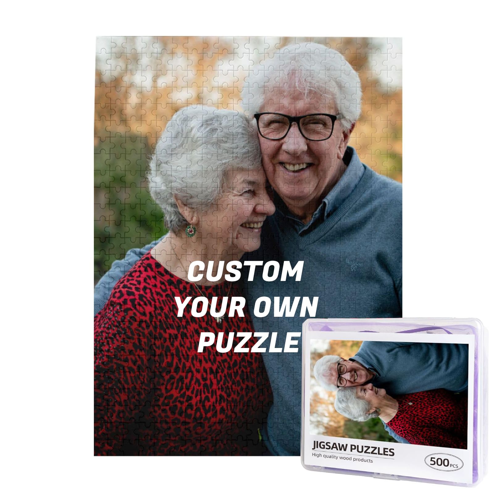 Personalised Jigsaw Puzzles Custom Puzzle from Photo 300/500/1000 Pieces Custom Jigsaw Puzzle with Plastic Storage Box for Adult and Kids Family, Wedding, Graduation, Gift (Portrait500PCS)