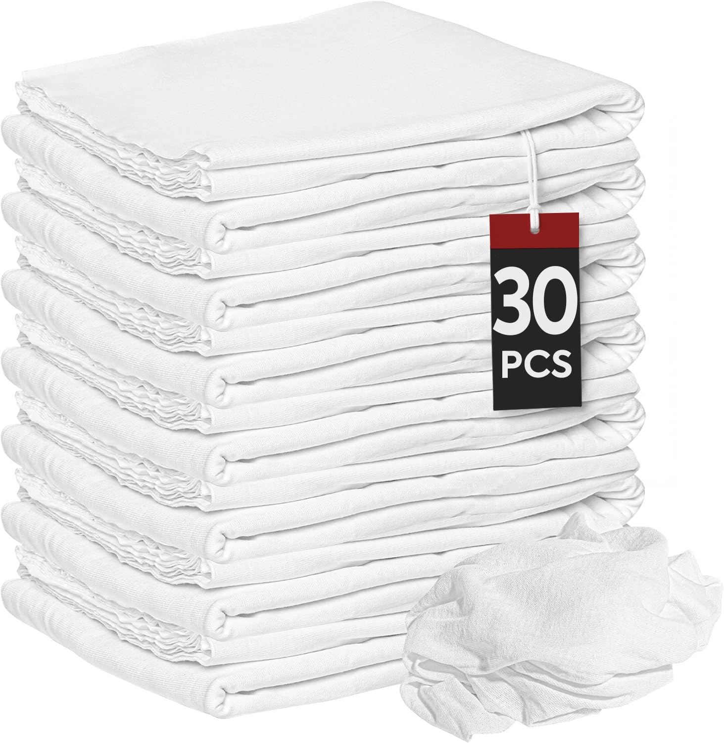New Premium White T-Shirt Knit Rags, Exact Cut Pieces - 100% Cotton, Cloth Rags, Excellent for General Cleaning, Spills, Home, Staining, Polishing, Bar Mop by Nabob Wipers (White Knit, 2lb Bag)