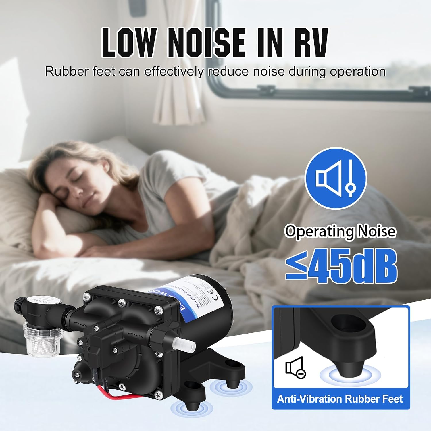 ECO-WORTHY 12V RV Water Pump, 3.5 GPM, 55 PSI, Self Priming Water Pump with Pressure Switch, 4-Chamber Fresh Water Pump for Boat Marine Camper Truck Shower Sprayer