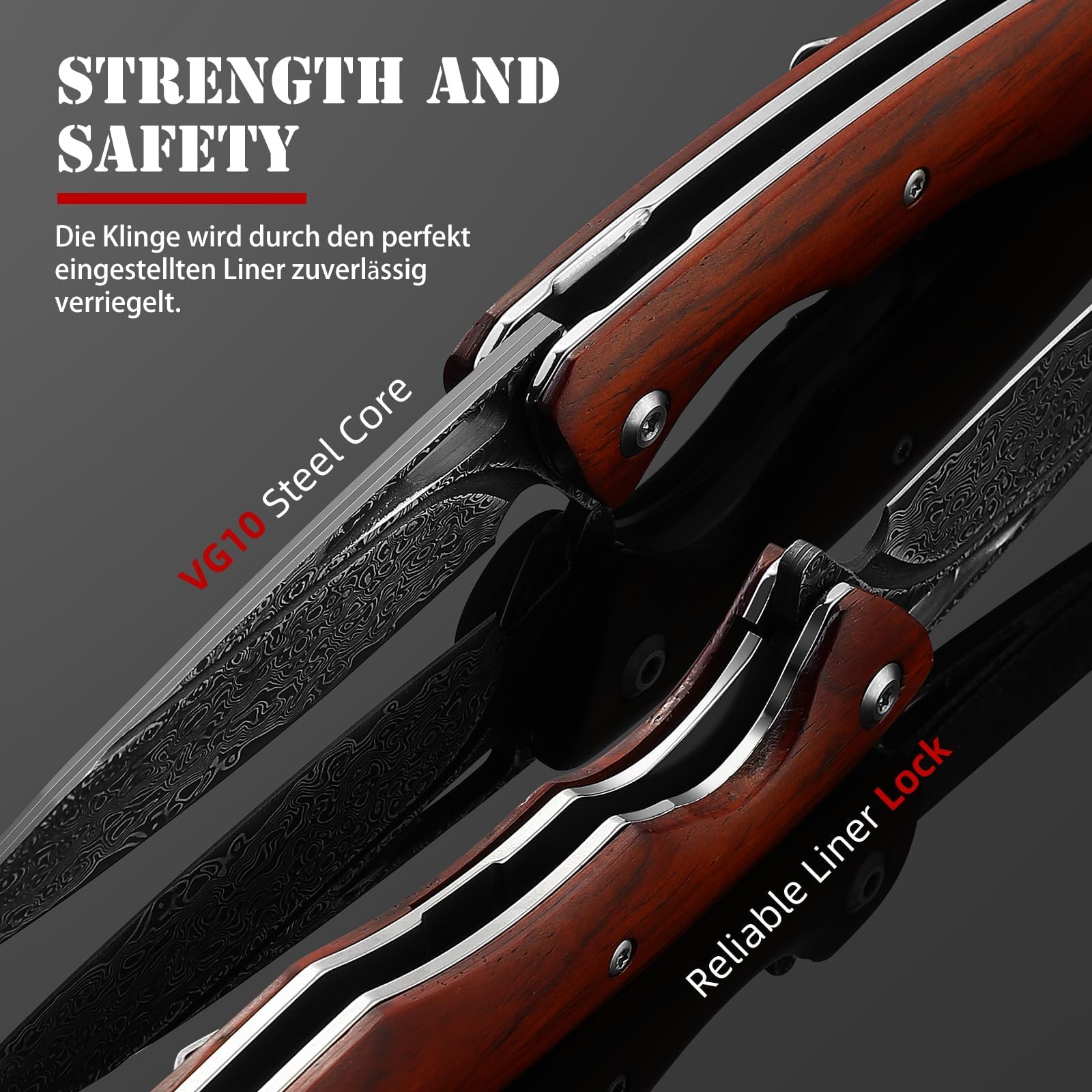 DRACHENADER La navaja de bolsillo plegable de Damasco clip, núcleo de acero VG10 y mango de madera es versátil, fácil de usar y la compañera perfecta para acampar al aire libre.