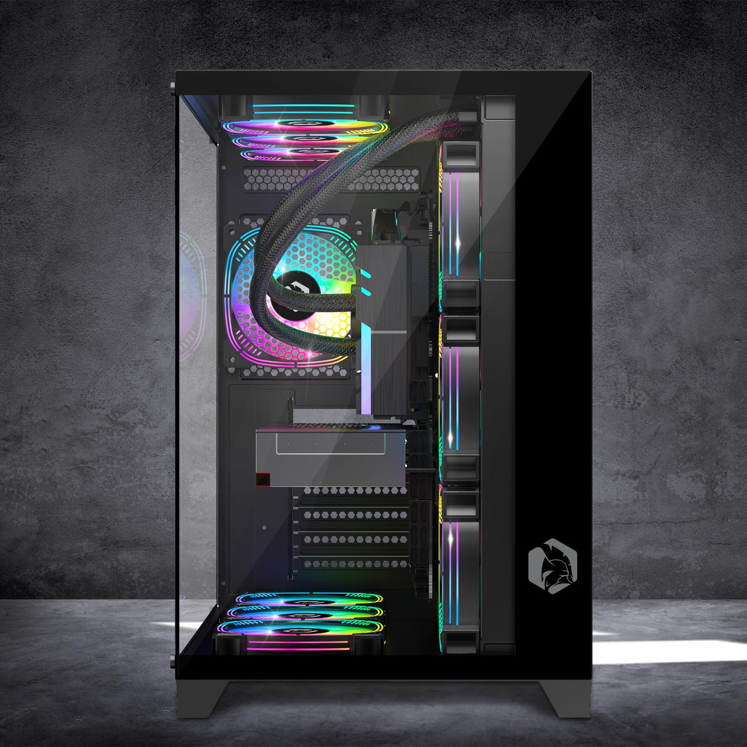 EMPIRE GAMING - Boitier PC Gamer CL-242 - PWM ARGB Grand Tour ATX, Micro-ATX et ITX - 7 Ventilateurs 120mm 3 pins 5 Volts LED RGB Adressable - MB Sync - Mid Tower Noir