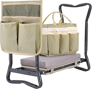 Ohuhu Upgraded Garden Kneeler and Seat 2-in-1 Foldable Gardening Stool with Detachable Soft Kneeling Pad, Garden Bench Heavy Duty with Large Tools Bag and Pouch, Gifts for Women Men Seniors Gardener
