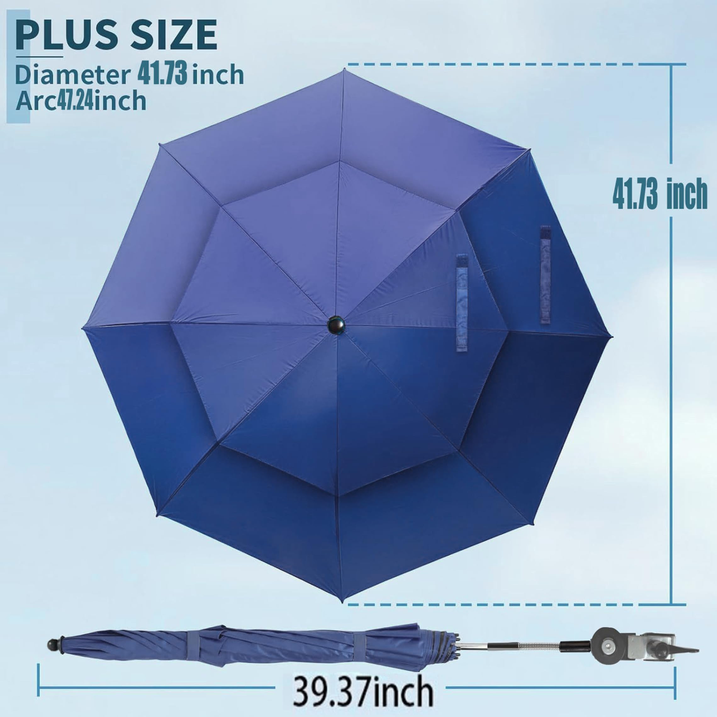 Parapluie de Chaise de Plage Pliable 47 Pouces avec Pince, Pare-Soleil résistant aux UV pour la Plage, Le Camping, la pêche, Parapluie détachable pour Chaise d'extérieur