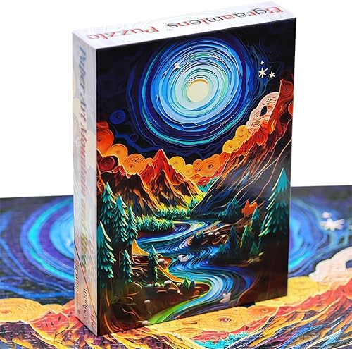 Miniatura 4 de Bgraamiens Rompecabezas de papel Quilling Montañas y ríos - 1000 piezas de papel Quilling Art Puzzle Color Challenge rompecabezas para adultos y