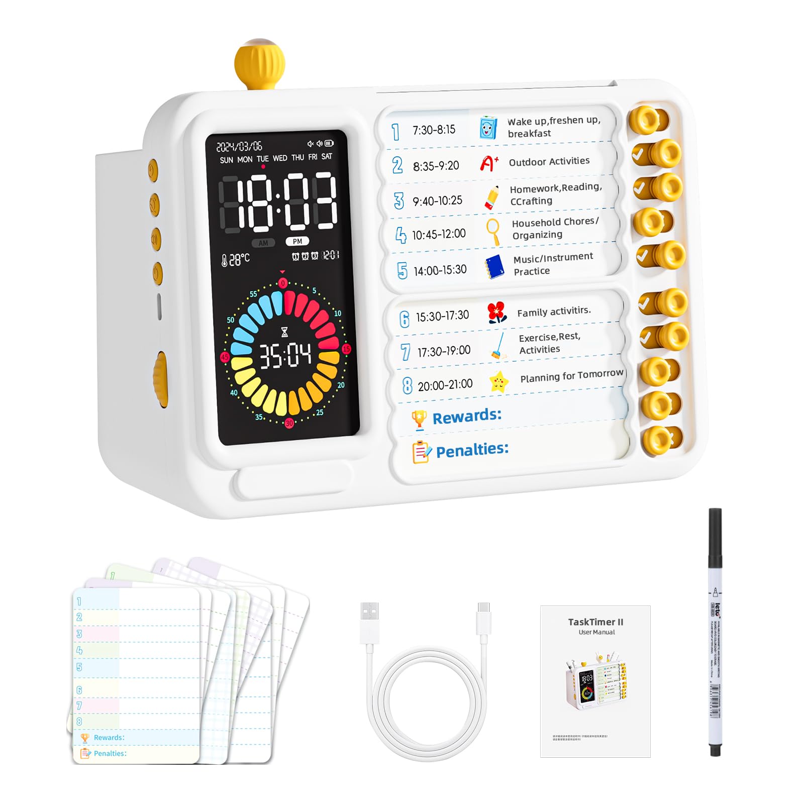 Minuteur Visuel Timer Enfant TDAH numérique à LED, minuterie visuelle Facile pour Les Enfants, Aide au TDAH avec minuterie de productivité Pomodoro numérique pour la Salle de Classe, la Maison