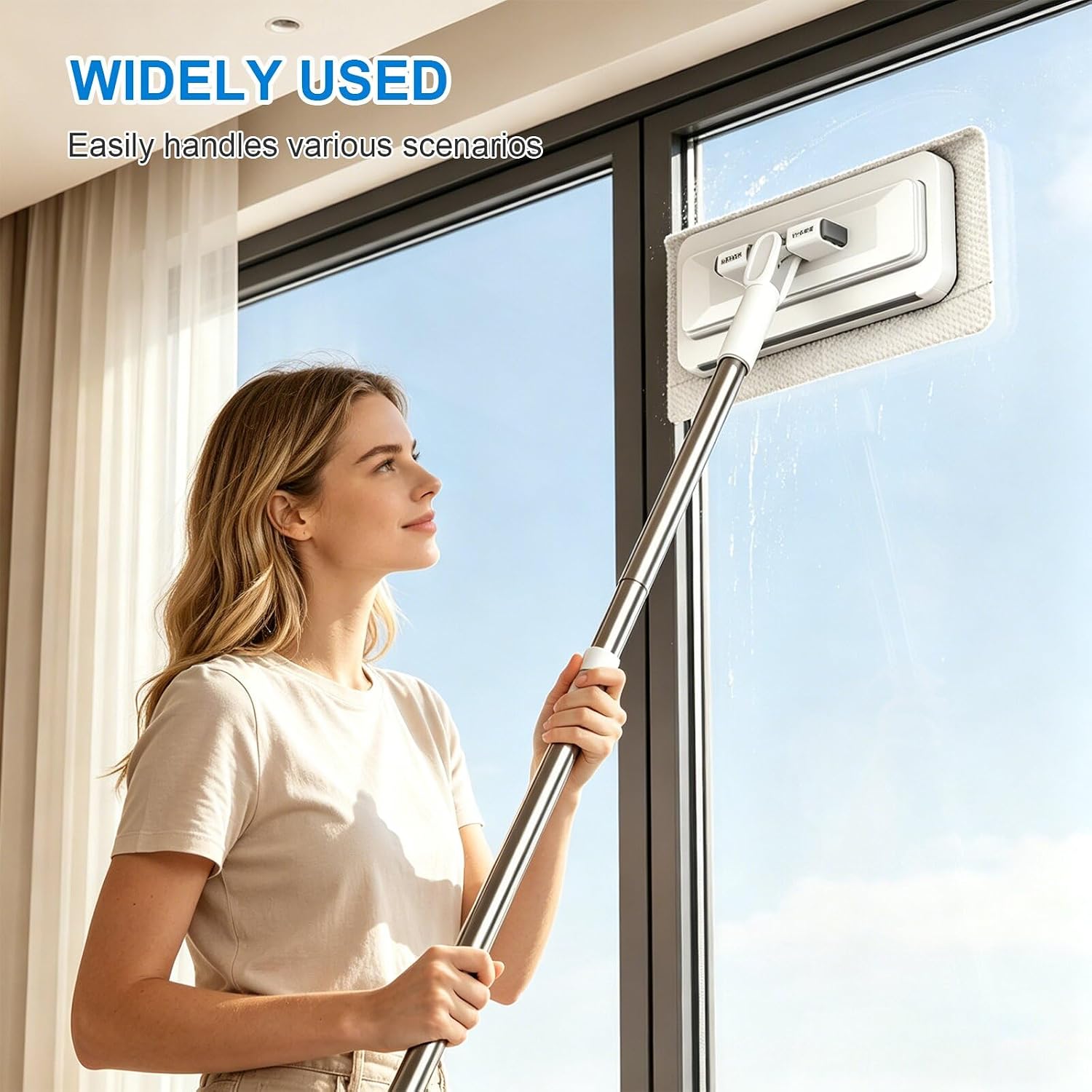 Snap Grip Mini Mop, Hands Free Flat Mop with 135cm Long Handle & Upgraded Water Squeegee – Zero-Touch Cloth Change Compatible with Face Towels, Wet/Dry for Hardwood, Tile, Corners