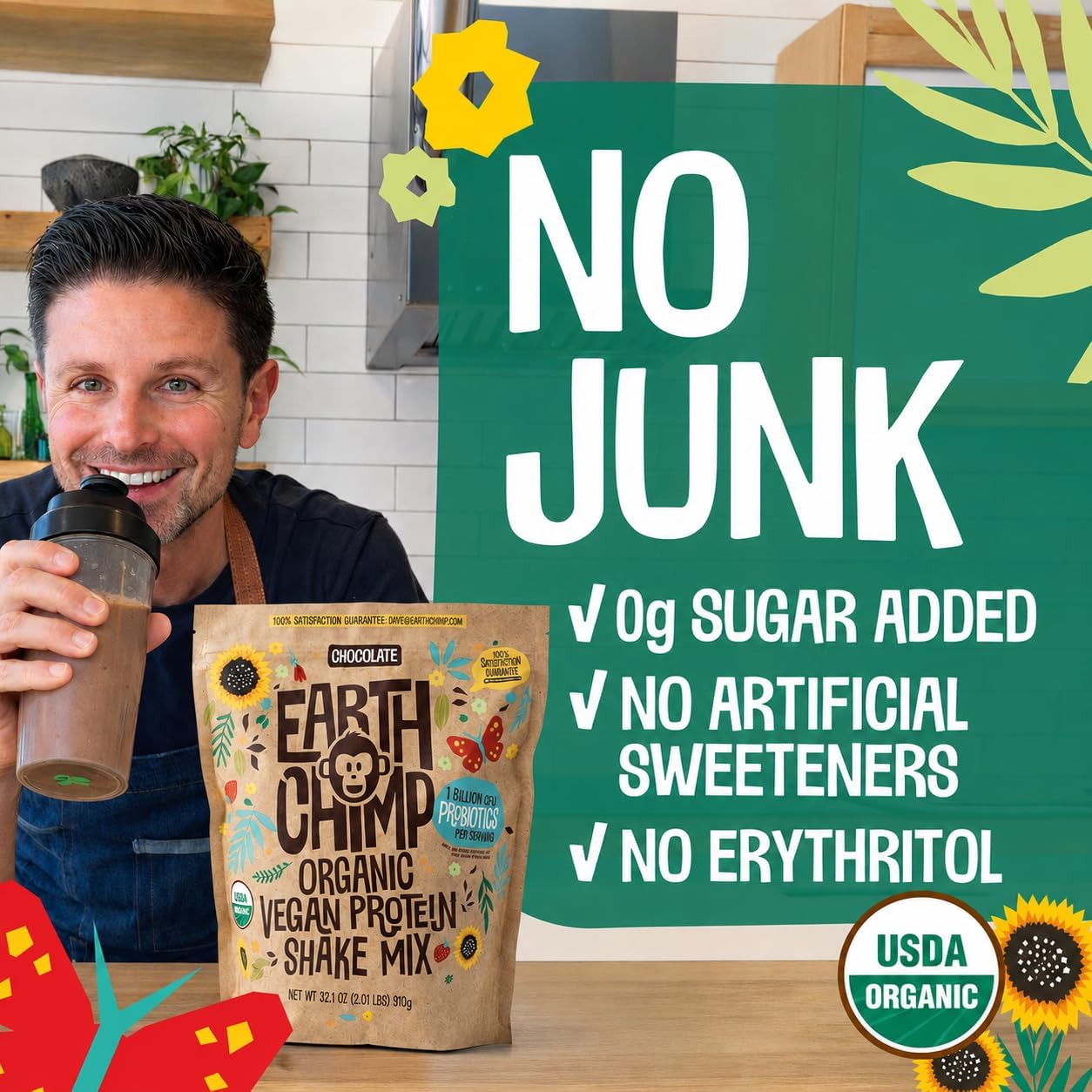 EarthChimp Organic Vegan Protein Powder, Plant Based, Vanilla, 2lb — Amazon image 4