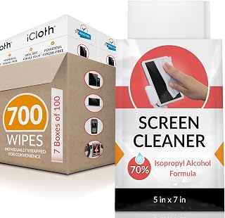 iCloth 70% Isopropyl Alcohol Large Screen and Electronics Wipes, Lint-Free, Streak-Free, Fast-Drying, Removes Dust and Fingerprints (700 Wipes)