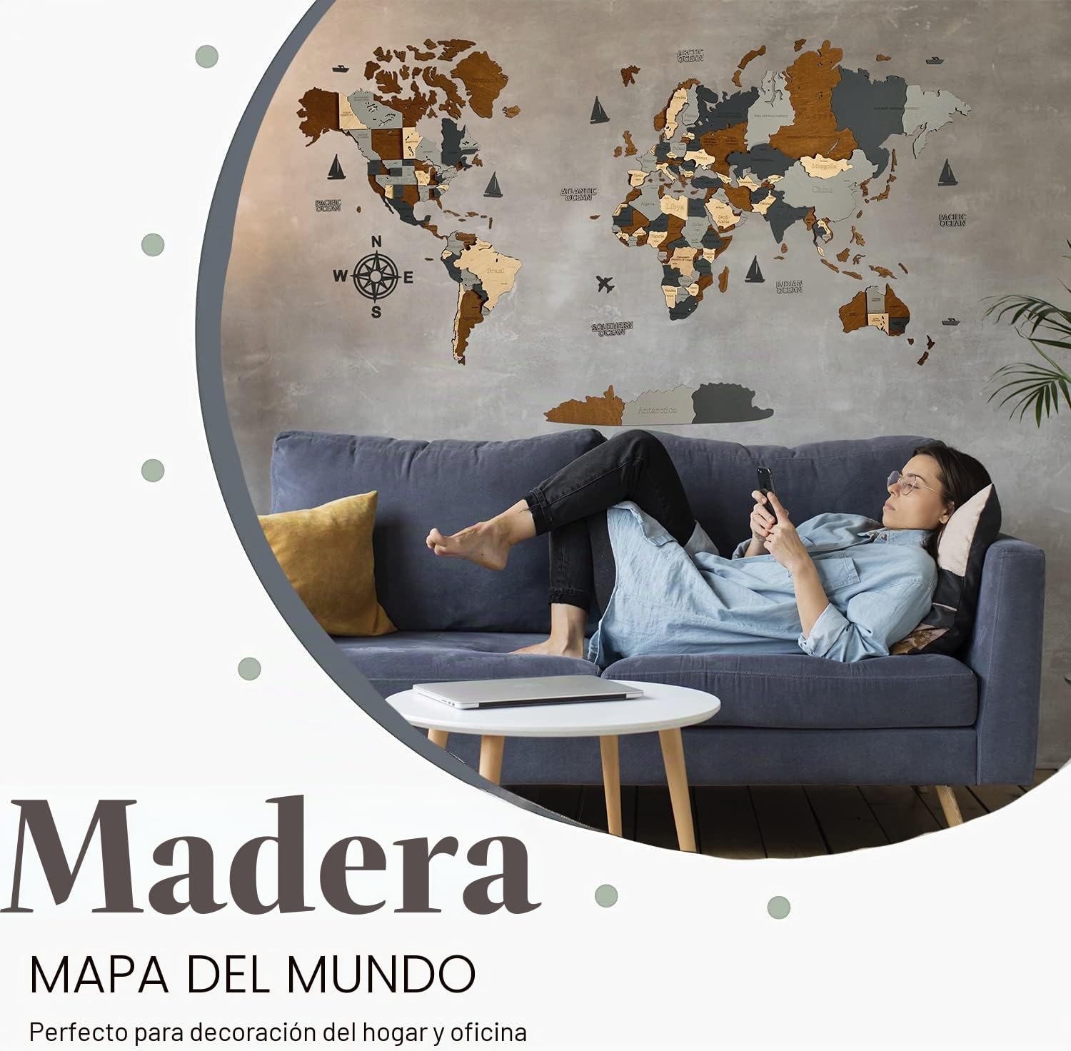 WoodLeo Mapa del mundo de madera 3D Art Decoración de Pared Grande - Talla (M, L, XL) Idea de Regalo para Cualquier Ocasión - Arte de Pared para Casa, Cocina u Oficina