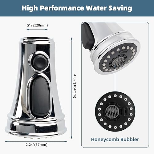 Vista 4 de iFealClear Reemplazo universal de cabezal de grifo de cocina, cabezal rociador extraíble, 3 modos, cabezal rociador de grifo de cocina, repuesto