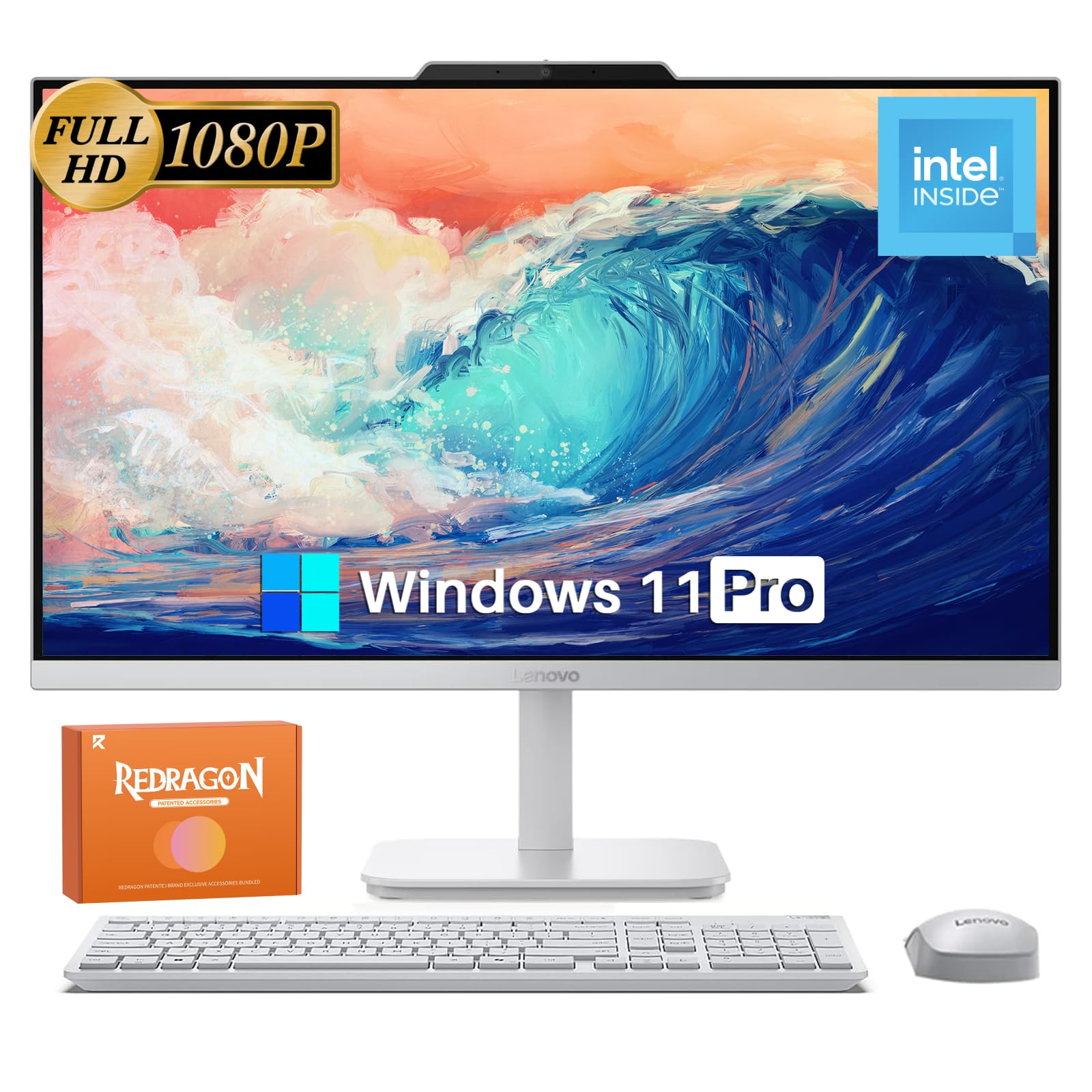 Lenovo A100 All in One Desktop Computer for Home Office, 23.8 Inch IPS FHD Display, Intel N100 Processor, 16 GB RAM, 512 GB SSD, Intel UHD Graphics, Wired Keyboard & Mouse, Windows 11 Pro, Accessories