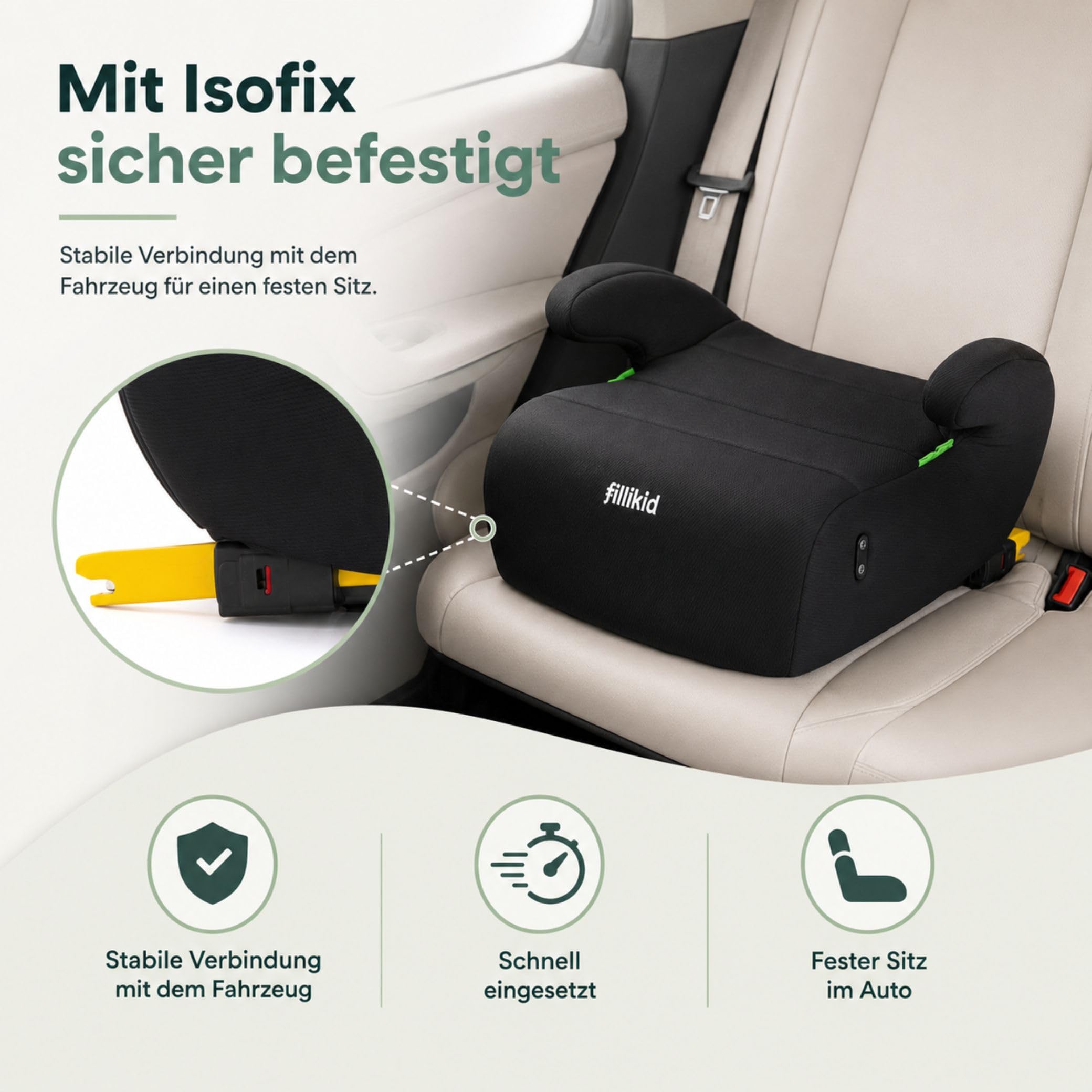 Fillikid Sitzerhöhung Exklusiv i-Size R129 125–150 cm Autositz Booster Seat Isofix-Befestigung
