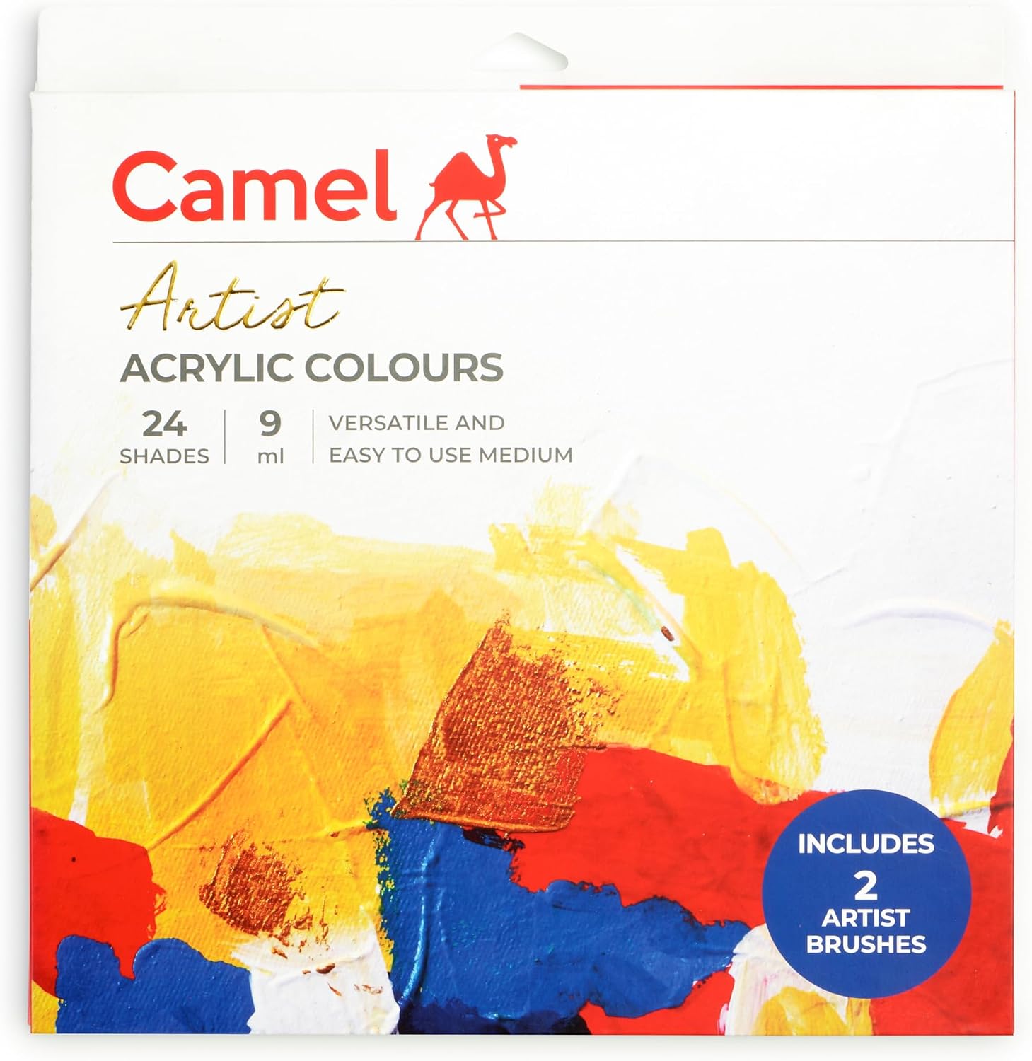 Camel Artist Acrylic Colours 24 Shades, 9ml with 2 Artist Brushes