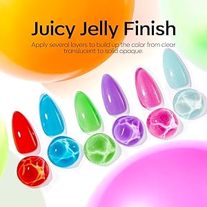 modelones Gel Nail Polish, 6 Colors Jelly Gel Polish Neon Red Blue Green Pink Purple Nail Art Design Translucent Soak Off Manicure Salon DIY Girls Women Gift