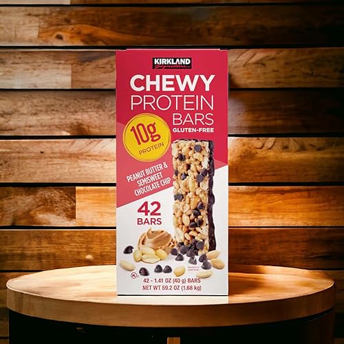 Kirkland Signature - Barra de proteína masticable, mantequilla de maní y chispas de chocolate semidulce, 1.41 onzas, 42 unidades